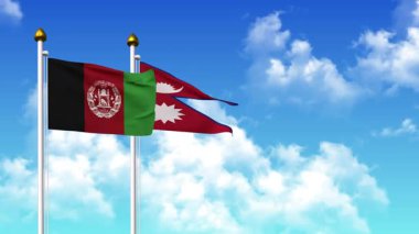 Kutupta alfa kanalı da dahil olmak üzere AfgANISTAN ve NEPAL bayrakları sallamak