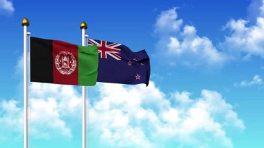 Kutupta alfa kanalı da dahil olmak üzere AfgANISTAN ve NEW ZEALAND bayrakları dalgalanıyor