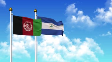 Kutupta alfa kanalı da dahil olmak üzere AfgANISTAN ve NICARAGUA bayrakları sallamak