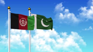 Kutuptaki AfgANISTAN ve PAKISTAN bayrakları alfa kanalı ile birlikte sallanıyor