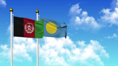 Kutupta alfa kanalı da dahil olmak üzere AfgANISTAN ve PALAU bayrakları sallamak