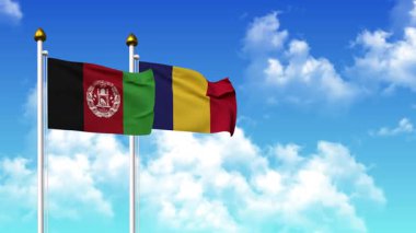 Kutupta alfa kanalı dahil AfgANISTAN ve ROMANIA bayrakları dalgalanıyor