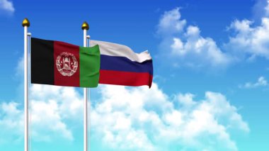 Kutupta alfa kanalı da dahil olmak üzere AfgANISTAN ve RUSSIA bayrakları dalgalanıyor