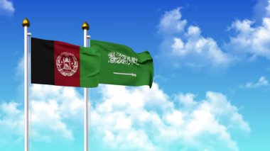 Kutupta alfa kanalı da dahil olmak üzere AfgANISTAN ve SAUDI ARABIA bayrakları sallamak