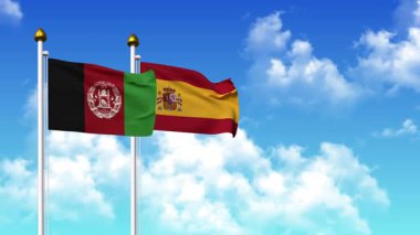 Kutupta alfa kanalı da dahil olmak üzere AfgANISTAN ve SPAIN bayrakları sallamak