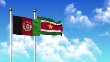 Kutupta alfa kanalı da dahil olmak üzere AfgANISTAN ve SURINAME bayrakları dalgalanıyor