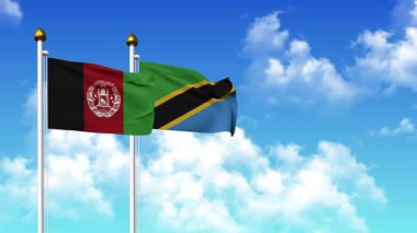 Kutupta alfa kanalı dahil AfgANISTAN ve TANZANIA bayrakları sallamak