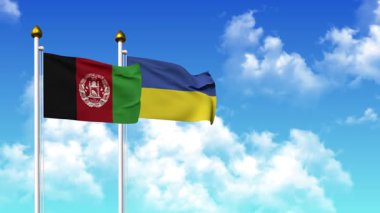 Kutupta alfa kanalı da dahil olmak üzere AfgANISTAN ve UKRAINE bayrakları dalgalanıyor