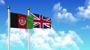 Kutupta alfa kanalı da dahil olmak üzere AfgANISTAN ve UNITED KINGDOM bayrakları dalgalanıyor