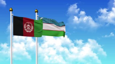 Kutupta AfgANISTAN ve UZBEKISTAN bayrakları sallamak alfa kanalı da dahil