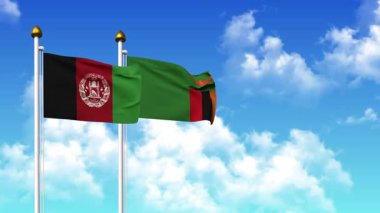 Kutupta alfa kanalı da dahil olmak üzere AfgANISTAN ve ZAMBIA bayrakları dalgalanıyor