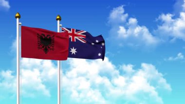 Alfa kanalı da dahil olmak üzere kutupta ALBANIA ve AUSTRALIA bayrakları dalgalanıyor