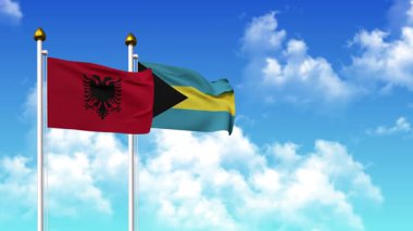 Alfa kanalı da dahil olmak üzere kutupta ALBANIA ve BAHAMAS bayrakları sallanıyor