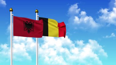 Alfa kanalı da dahil olmak üzere kutupta ALBANIA ve BELGIUM bayrakları sallamak