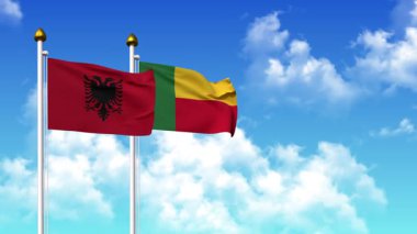 Alfa kanalı ile birlikte kutupta ALBANIA ve BENIN bayrakları sallanıyor