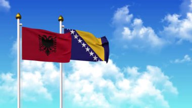 Alfa kanalı da dahil olmak üzere kutupta ALBANIA ve BOSNIA bayrakları sallanıyor