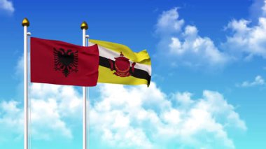 Alfa kanalıyla birlikte kutupta ALBANIA ve BRUNEI bayrakları sallanıyor