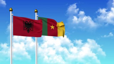 Alfa kanalı da dahil olmak üzere kutupta ALBANIA ve CAMEROON bayrakları dalgalanıyor
