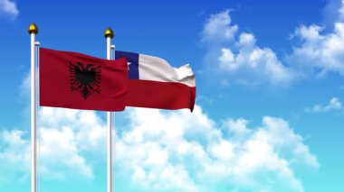 Alfa kanalı da dahil olmak üzere kutupta ALBANIA ve Şili bayrakları dalgalanıyor
