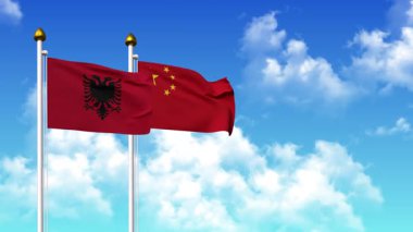 Alfa kanalı da dahil olmak üzere kutupta ALBANIA ve ÇİN bayrakları sallanıyor