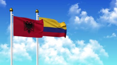 Alfa kanalı da dahil olmak üzere kutupta ALBANIA ve COLOMBIA bayrakları dalgalanıyor