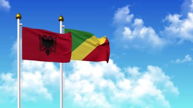 Alfa kanalı da dahil olmak üzere kutupta ALBANIA ve CONGO Cumhuriyeti bayrakları dalgalanıyor
