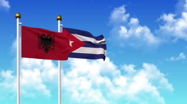 Alfa kanalı da dahil olmak üzere kutupta ALBANIA ve CUBA bayrakları sallanıyor