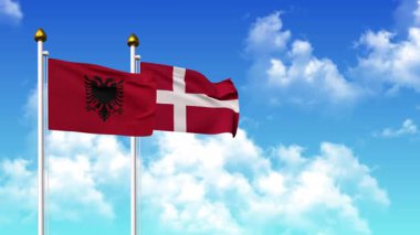 Alfa kanalı ile birlikte kutupta ALBANIA ve DENMARK bayrakları sallanıyor