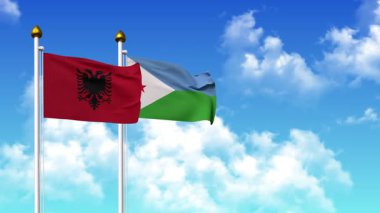 Alfa kanalı da dahil olmak üzere kutupta ALBANIA ve DJIBOUTI bayrakları sallıyor