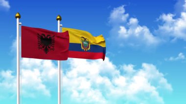 Alfa kanalı ile birlikte kutupta ALBANIA ve Ekvador bayrakları sallanıyor