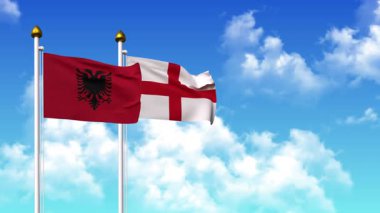 Alfa kanalıyla birlikte kutupta ALBANIA ve İngiltere bayrakları dalgalanıyor