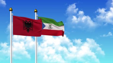 Kutupta alfa kanalı ile birlikte ALBANIA ve EQUATORIAL GUINEA bayrakları dalgalanması