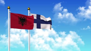 Alfa kanalı dahil olmak üzere kutupta ALBANIA ve FINLAND bayrakları sallanıyor