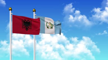 Alfa kanalı dahil olmak üzere kutupta ALBANIA ve GUATEMALA bayrakları dalgalanıyor