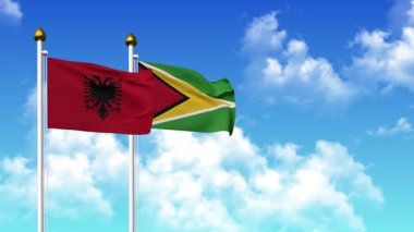 Alfa kanalı ile birlikte kutupta ALBANIA ve GUYANA bayrakları sallanıyor