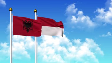 Alfa kanalı da dahil olmak üzere kutupta ALBANIA ve INDONESIA bayrakları dalgalanıyor