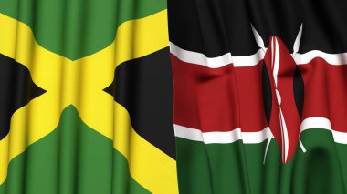 Gerçekçi kumaş desenli JAMAICA ve KENYA bayrakları