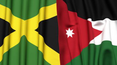 Gerçekçi kumaş dokusuna sahip JAMAICA ve JORDAN bayrakları