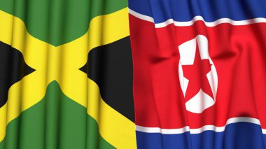 JAMAICA Bayrakları ve KOREA Kuzey Gerçekçi kumaş dokusuna sahip