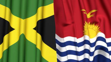 Gerçekçi kumaş dokusuna sahip JAMAICA ve KIRIBATI bayrakları