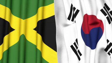 JAMAICA Bayrakları ve KOREA GÜNEY Gerçekçi kumaş dokusu