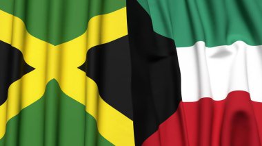 Gerçekçi kumaş desenli JAMAICA ve KUWAIT bayrakları