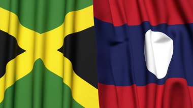 Gerçekçi kumaş desenli JAMAICA ve LAOS bayrakları
