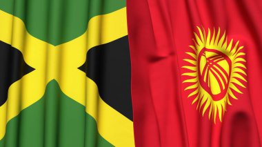 Gerçekçi kumaş dokusuna sahip JAMAICA ve KYRGYZSTAN bayrakları