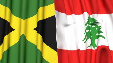 Gerçekçi kumaş desenli JAMAICA ve LEBANON bayrakları