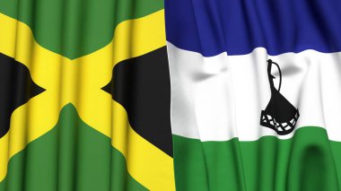 Gerçekçi kumaş desenli JAMAICA ve LESOTHO bayrakları