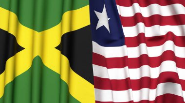 Gerçekçi kumaş dokusuna sahip JAMAICA ve LIBERIA bayrakları