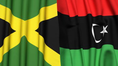 Gerçekçi kumaş dokusuna sahip JAMAICA ve LIBYA bayrakları