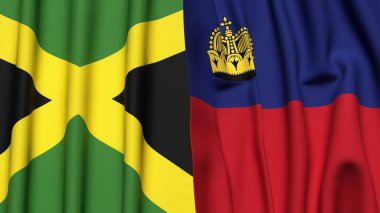 Gerçekçi kumaş dokusuna sahip JAMAICA ve LIECHTENSTEIN bayrakları
