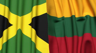Gerçekçi kumaş dokusuna sahip JAMAICA ve LITHUANIA bayrakları
